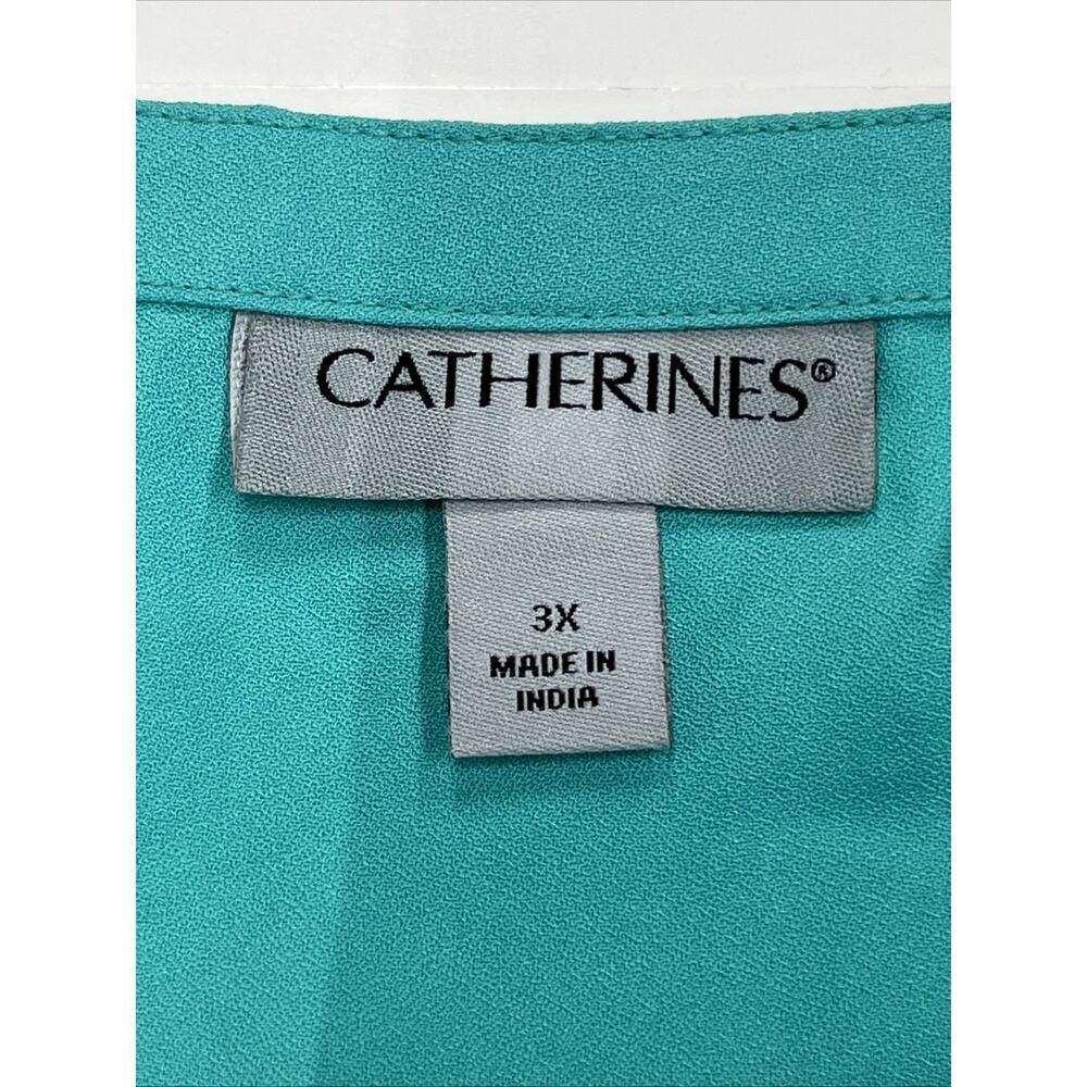 Catherines Button Up Tunic Top Women Size 3X Green SharkBite Hem Flowy - Picture 5 of 11